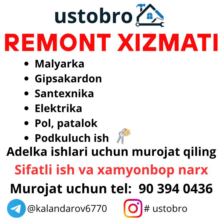 Malyarka, adelka ishlari, pod kluch remont