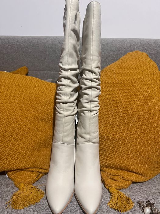 Cizme piele naturală 36 Le Ger noi, alb unt spre crem