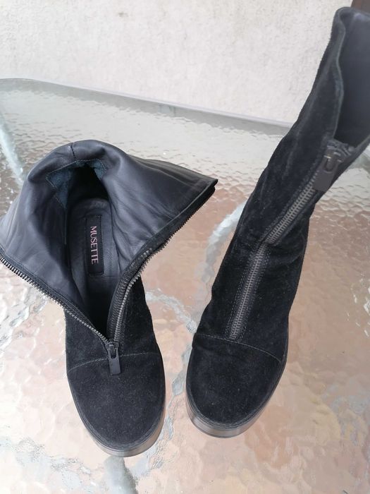 Botine din piele întoarsă, negre, mărimea 37, Musette
