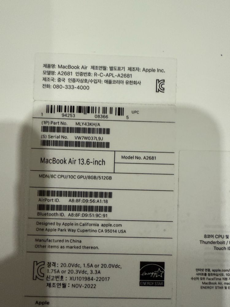 Macbook air m2 8/512gb