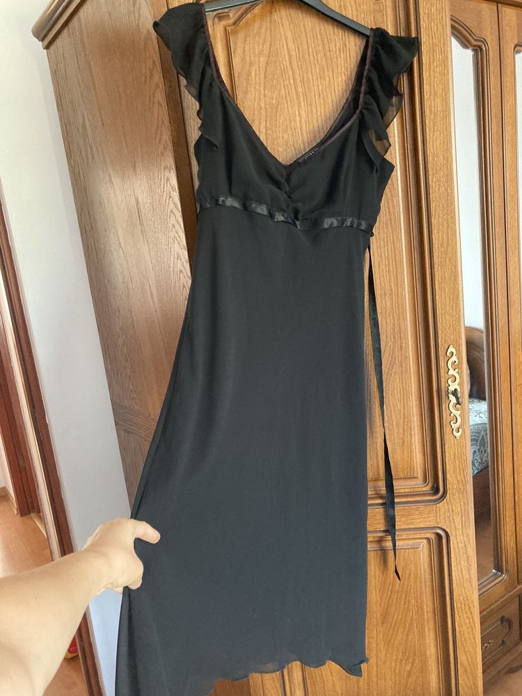 Rochie neagra midi, voal cu jupa, M, calitativa