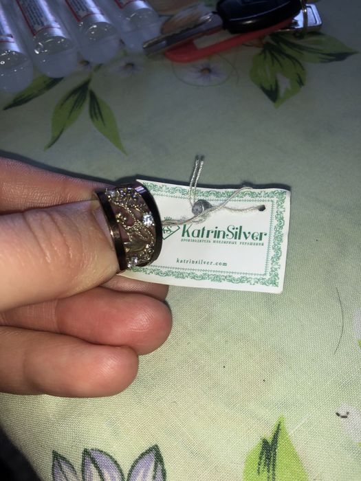 Кольцо серебро, элементы золото