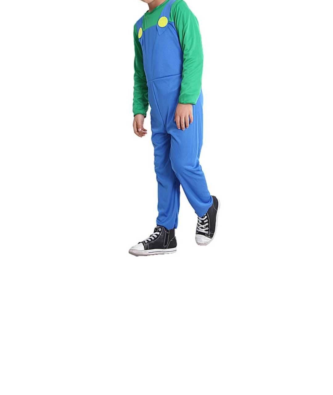 Costum Clasic Super Mario pentru copii, Cu palarie , Verde, M, 5-6 Ani
