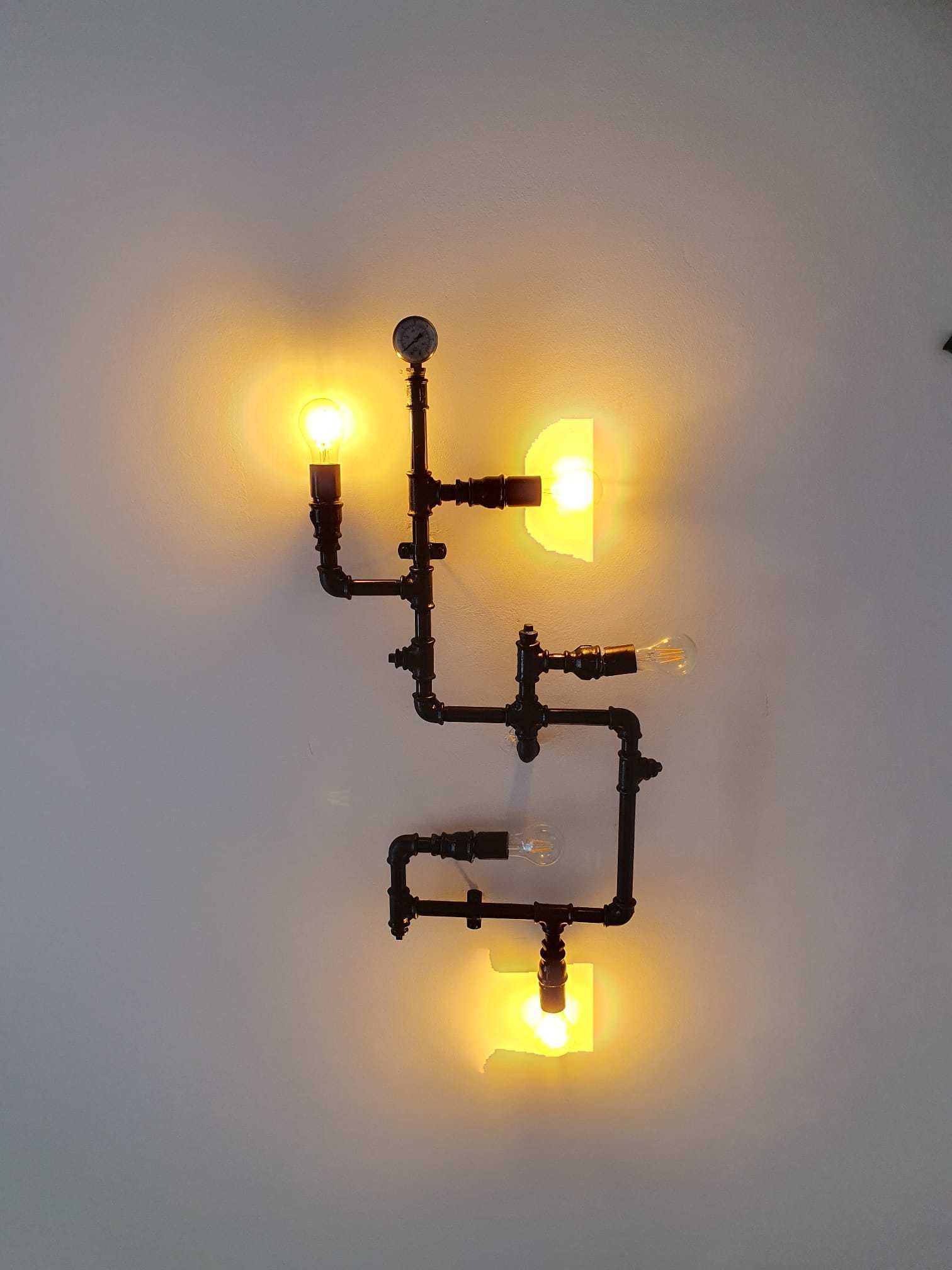 Lampa steampunk stil industrial din tevi cu cinci becuri
