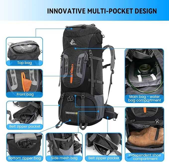 Rucsac drumetie, Bseash, confortabil, usor, premium, 80L