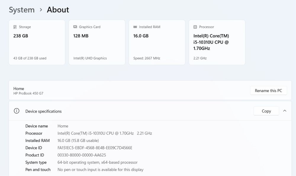 Laptop - HP ProBook 450 G7 - ca NOU