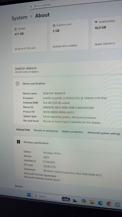 HP All in One 24” i5/16GB/512GB nvme