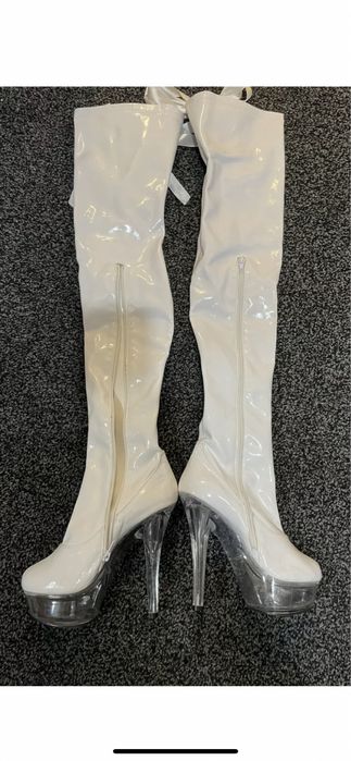 Cizme Peste Genunchi Albe PVC lucios 39 , 37, 38, 40, 41,