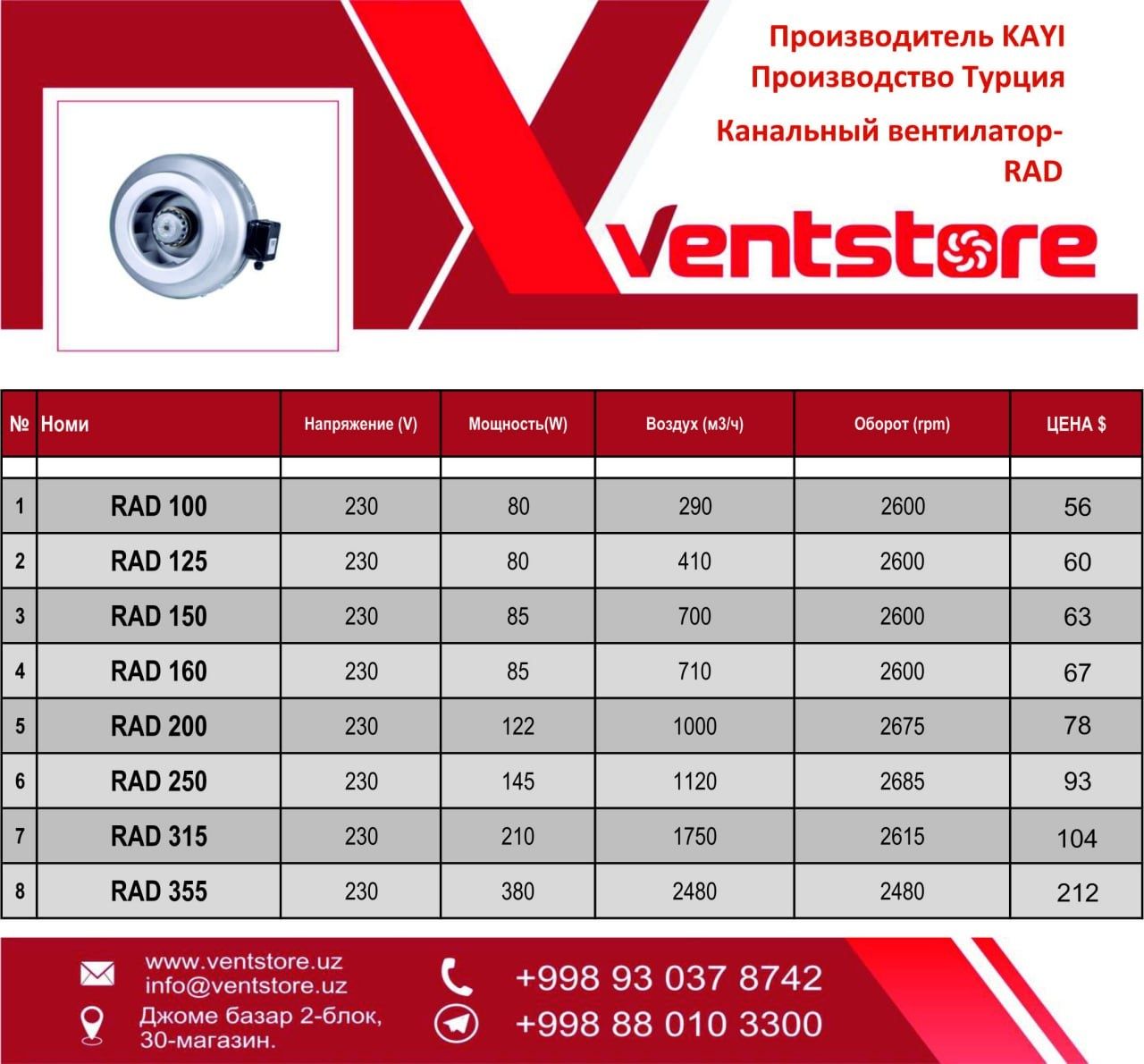 Канальный вентилятор KAYI