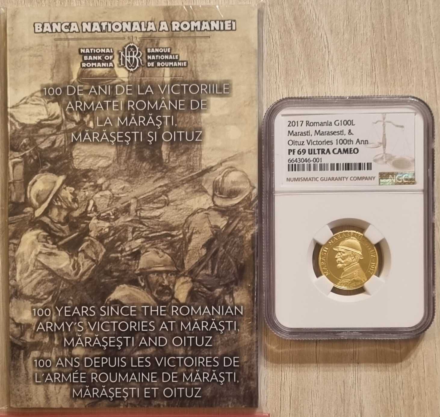 Moneda BNR 100 lei aur Marasti, Marasesti, Oituz gradata NGC PF 69 UC