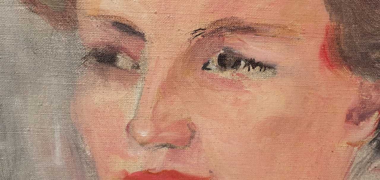 Tablou vechi - portret femeie - atribuit lui Bob Bulgaru
