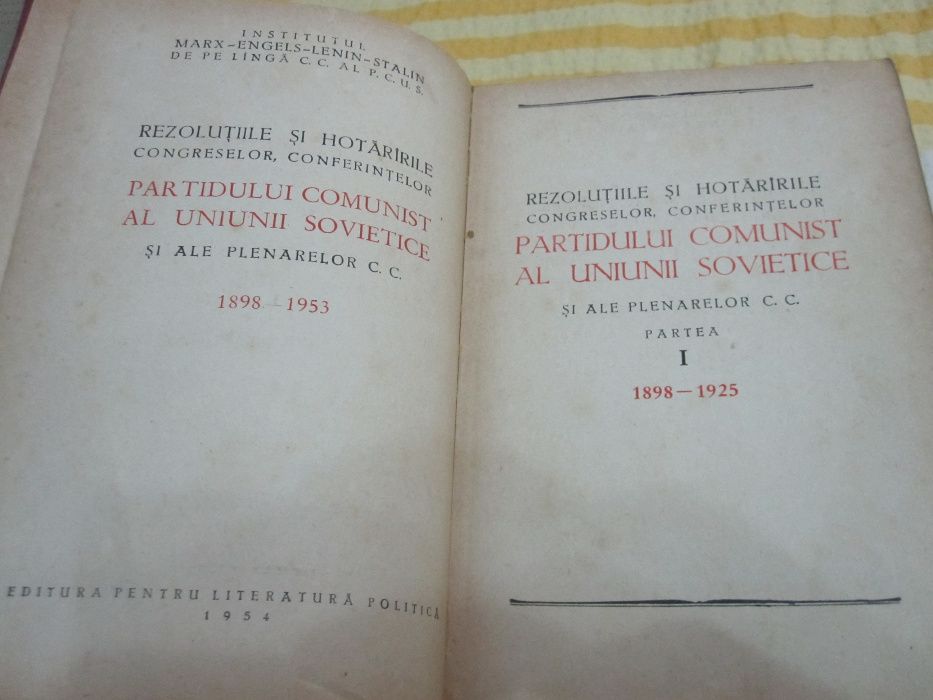 Rezolutiile si Hotararile P.C.omunist Sovietic Vol I 1954-colectie