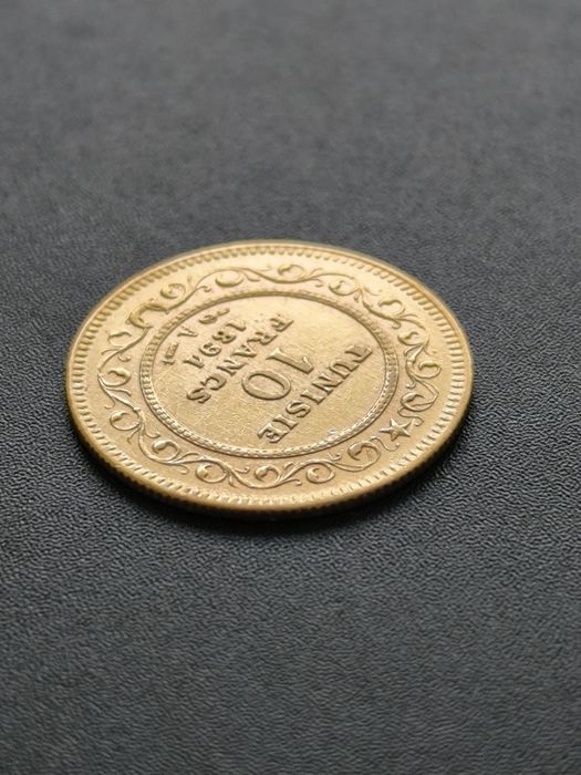 10 франка 1891 год, Тунис,Али бей, злато 3.23 гр,900/1000 (21.6 карата
