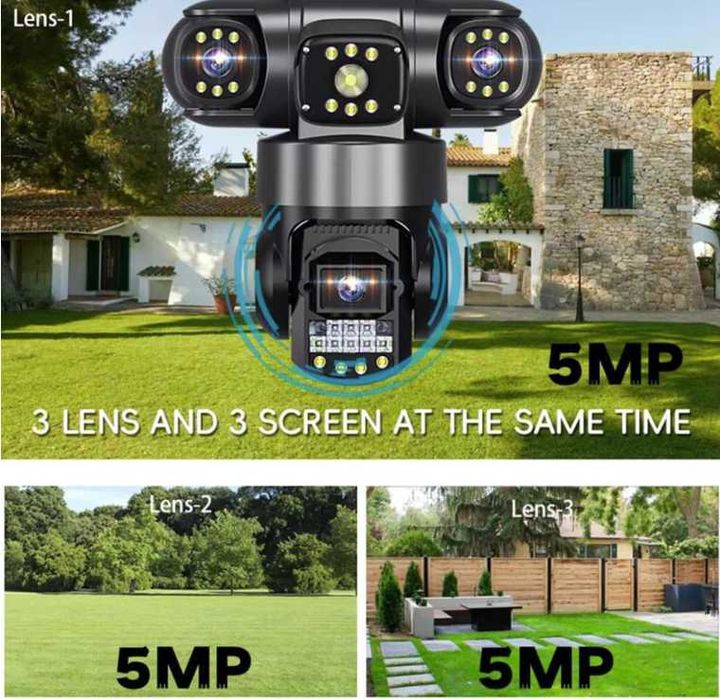Camera Supraveghere WIFI 15MP 8K 3 lentile + Micro SD 64 GB