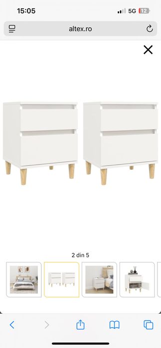 Noptiere noi, 2 buc., alb, 40x35x50 cm