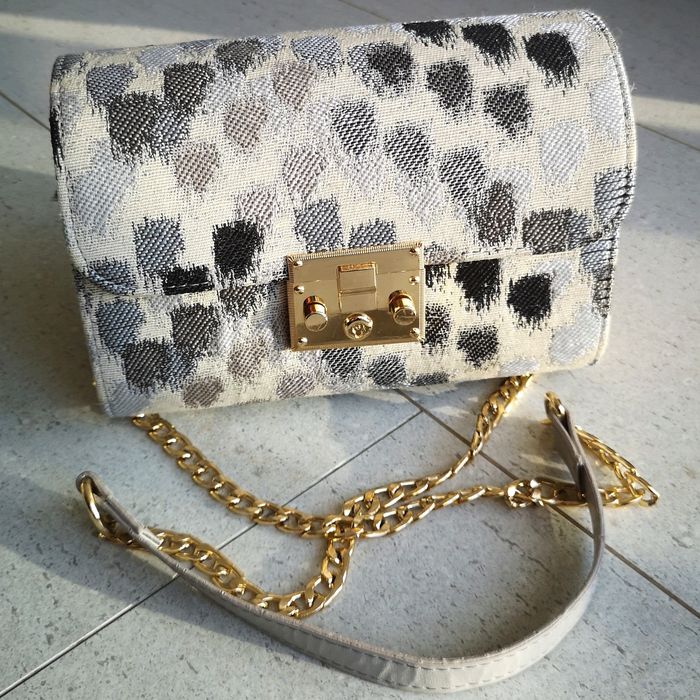 Голяма шопинг чанта от плат и малка чанта еко кожа, плат и дърво