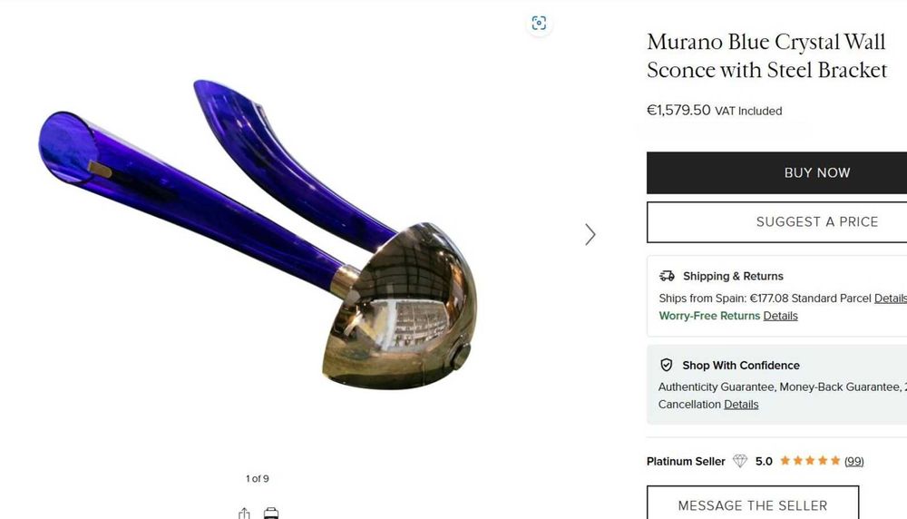 Aplică perete Seguso, Mid Century Murano Galeria Gritti Milano vintage