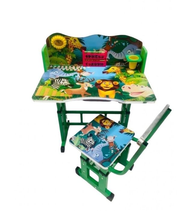 Set birou copii cu scăunel metalic + MDF, 69x45x42cm, reglabil NOU