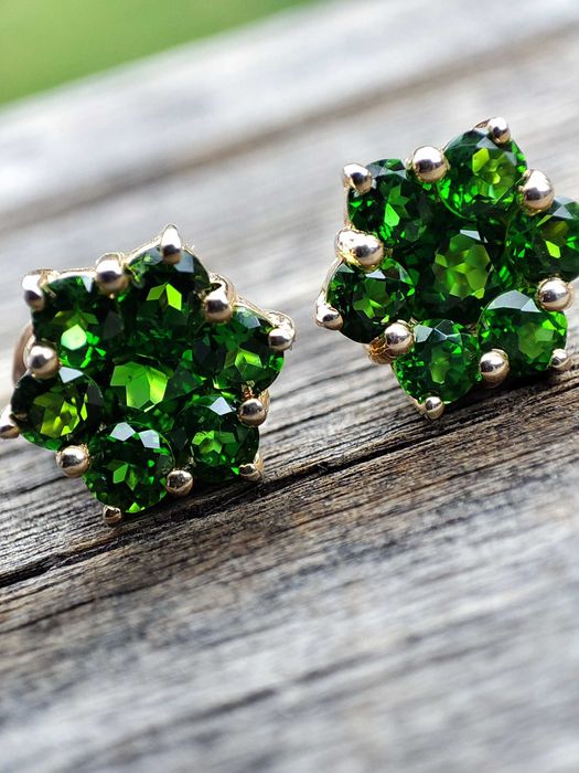 Cercei aur 14k chrome diopside unicat