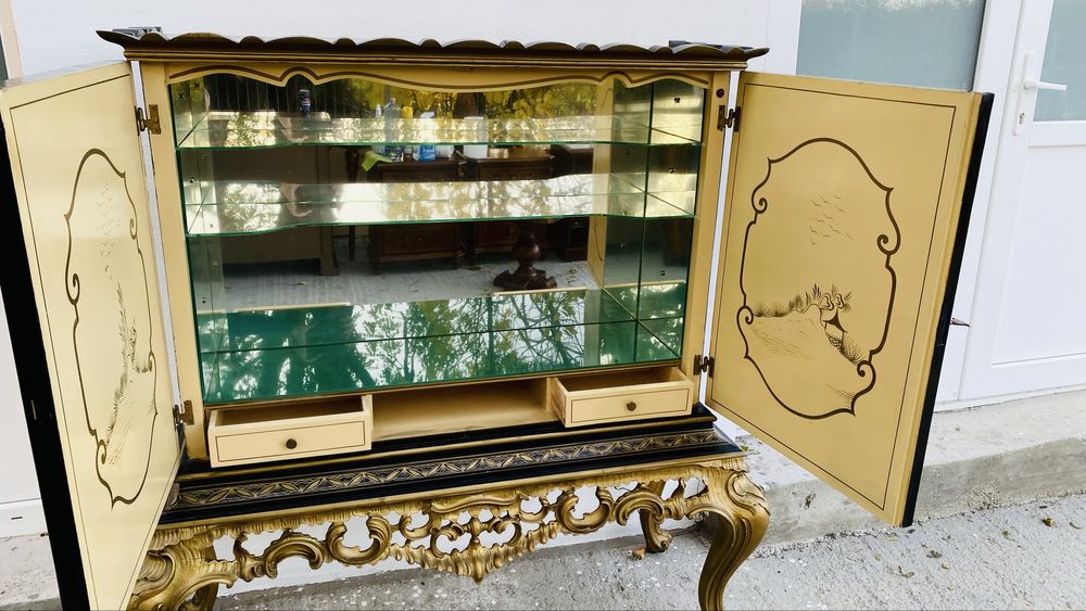 Comoda Bar Asiatica Lemn Masiv Vintage Pictura