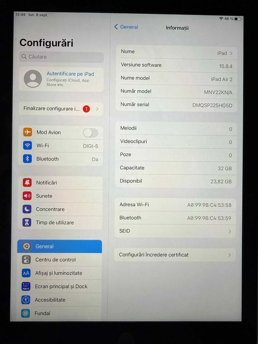 Tableta Apple iPad Air 2-th Gen/ 32GB / Wi-Fi ONLY / Space Grey /