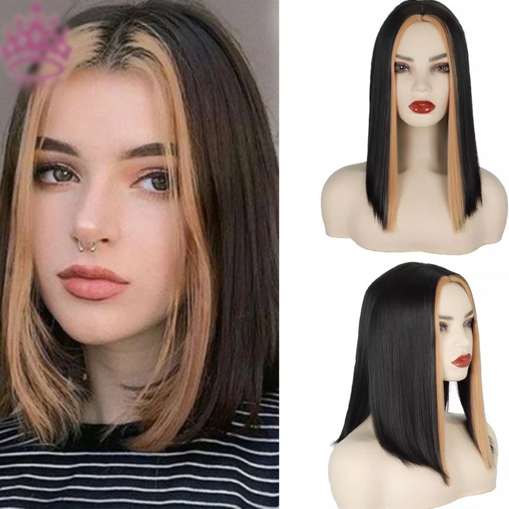 Peruca R157 Bruneta Negra Bob suvite blonde blonda scurta par scurt