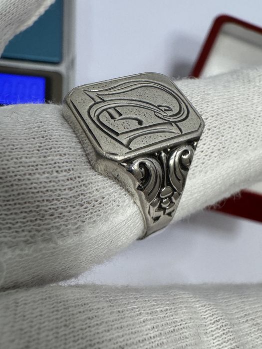 Inel argint 835 vechi,  Art Nouveau cu sigiliu monograma.