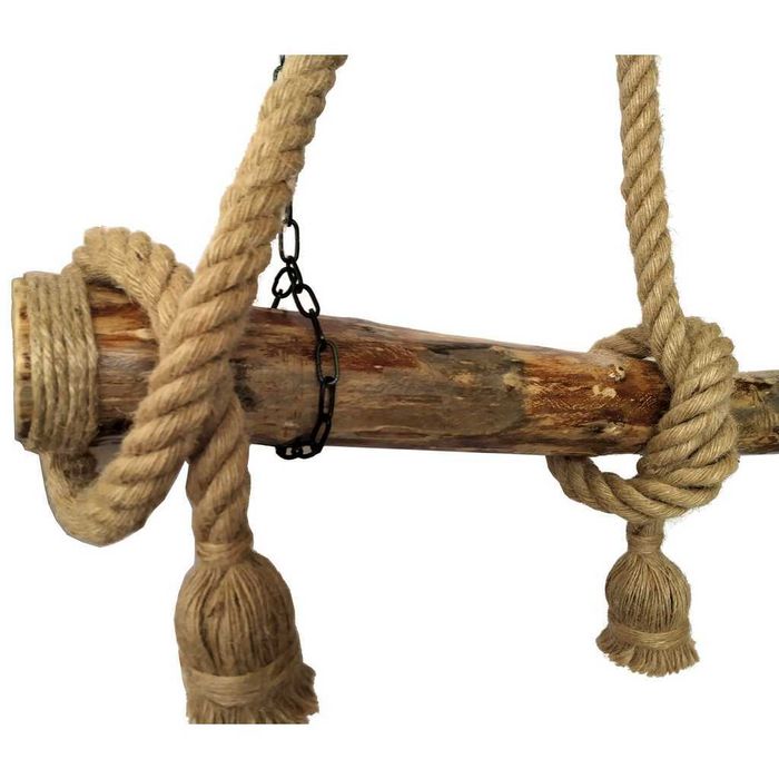 Lustra din lemn masiv, realizata manual, cu 3 brate din sfoara de iuta
