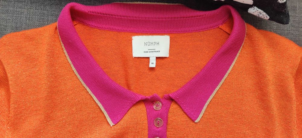 Tricou polo tricotat Numph roz portocaliu XL