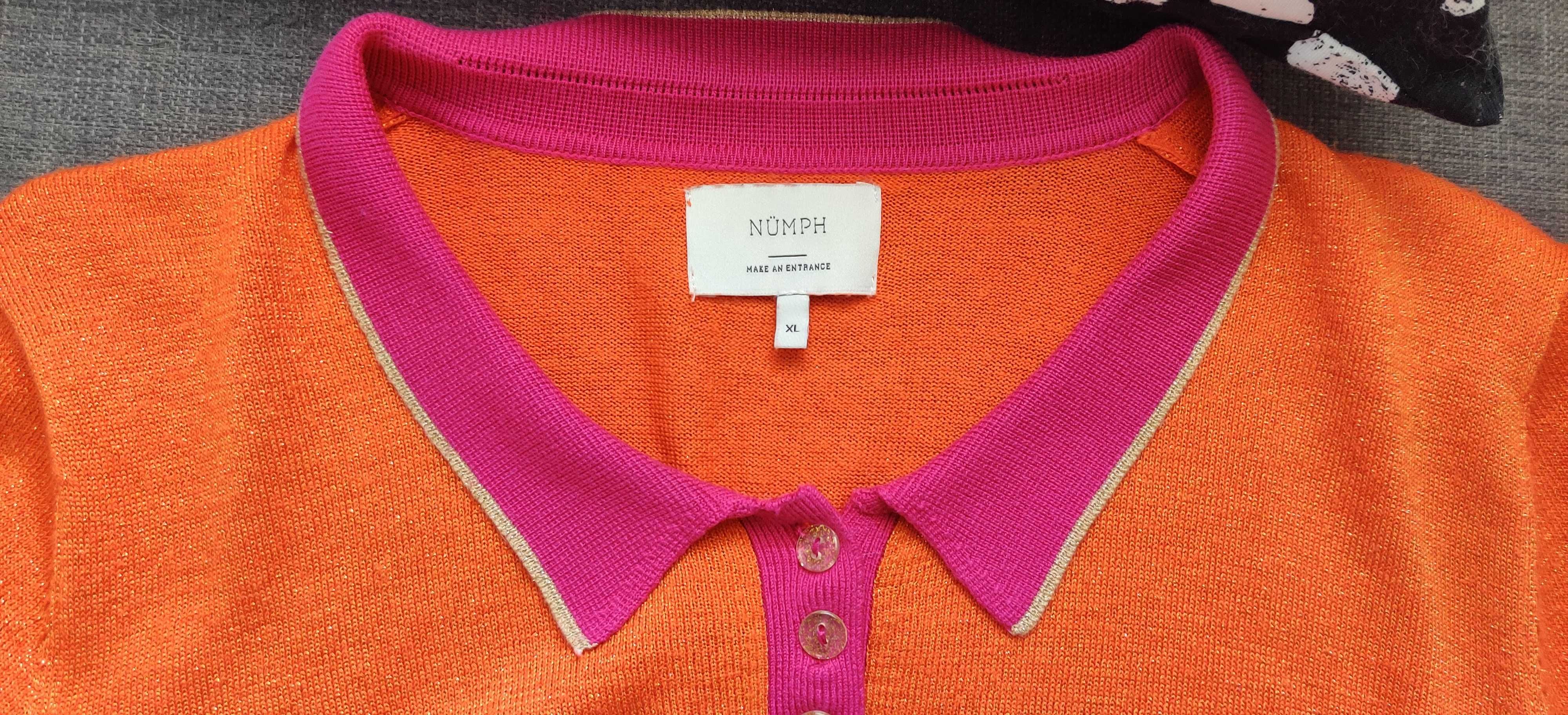 Tricou polo tricotat Numph roz portocaliu XL