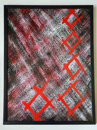 Tablou 30 x 40 cm -- Roșu, Negru, Alb -- Pictat Manual, În Ramă