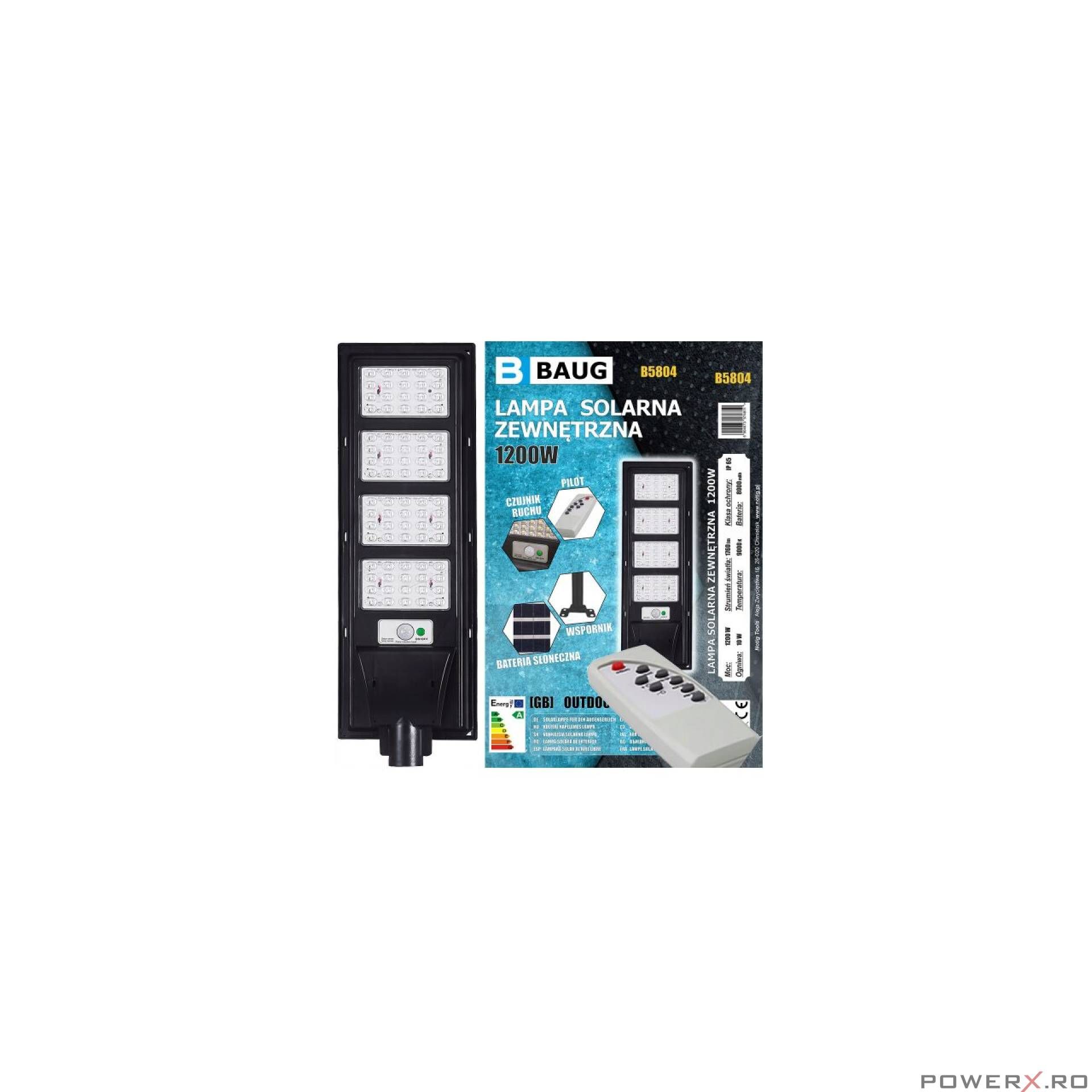 Lampa cu incarcare solara, pentru exterior, proiector 1200 W 1760 lm,