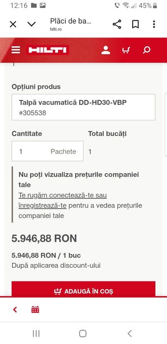 Talpă vacumatică Hilti DD HD 30-VBP