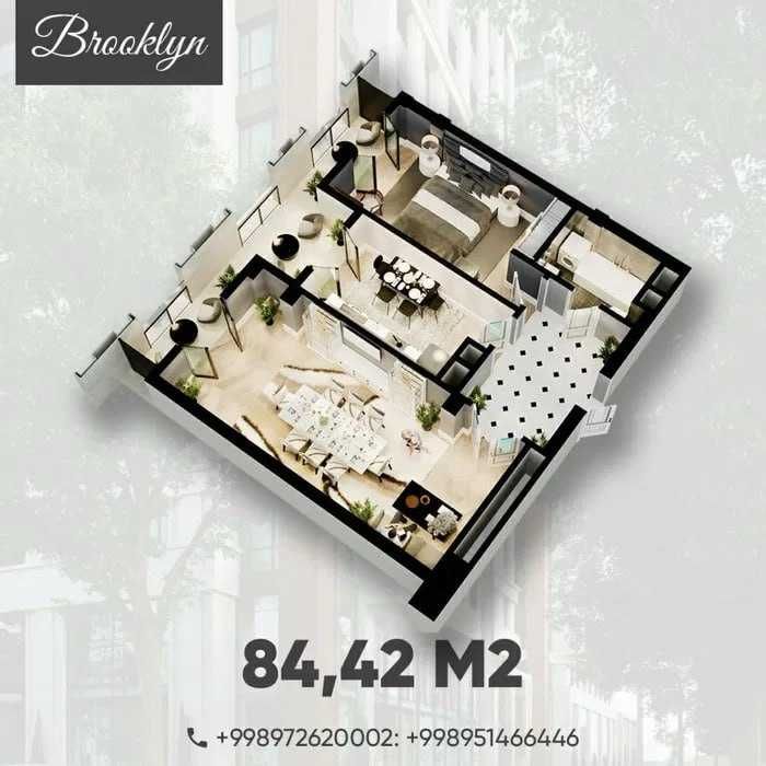 ;МирзоУлугбек‼️Brooklun 2ком квартира 84м2 коробка УлСайрам Буз Базар