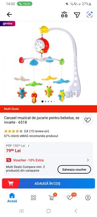 Carusel muzical pentru bebelusi