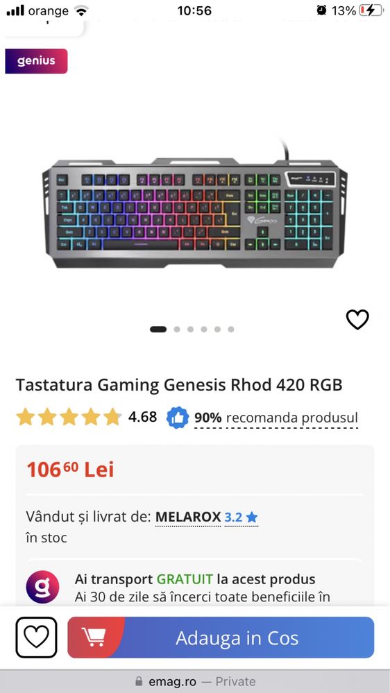 Tastatura Genesis Rhod 420 RGB Mechanic