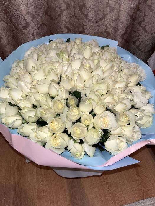 Цветы букет, белый роза 101шт
