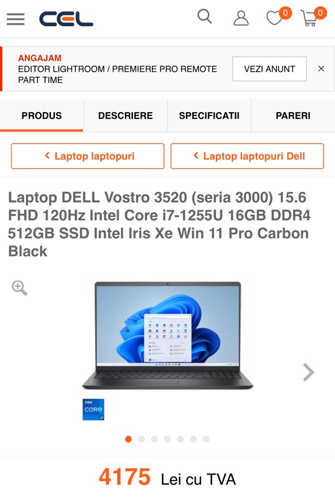 Vand Laptop NOU DELL Inspiron 15, i7 windows 11