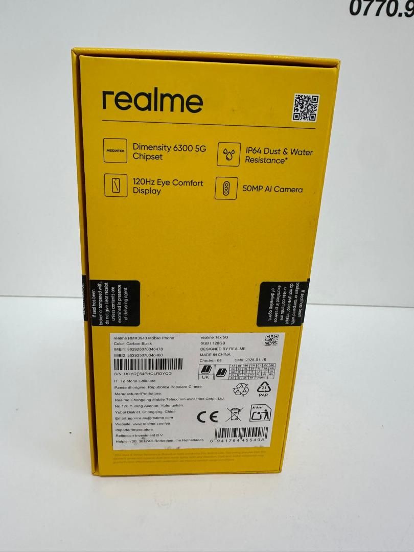 Telefon mobil Realme 14x, 6GB RAM, 128GB, 5G, Carbon Black -I-