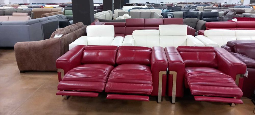 ПРОМОЦИЯ!!! Червен комплект двойка и фотьойл с ел. релакс механизъм