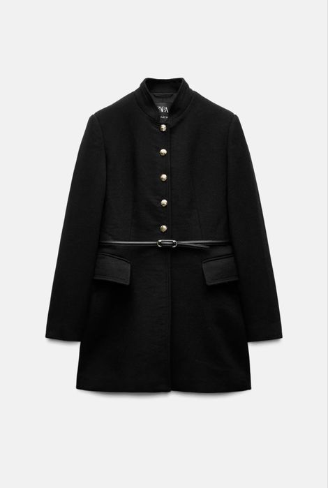 Palton Zara - cambrat - negru - 50% lana - marimea S - elegant