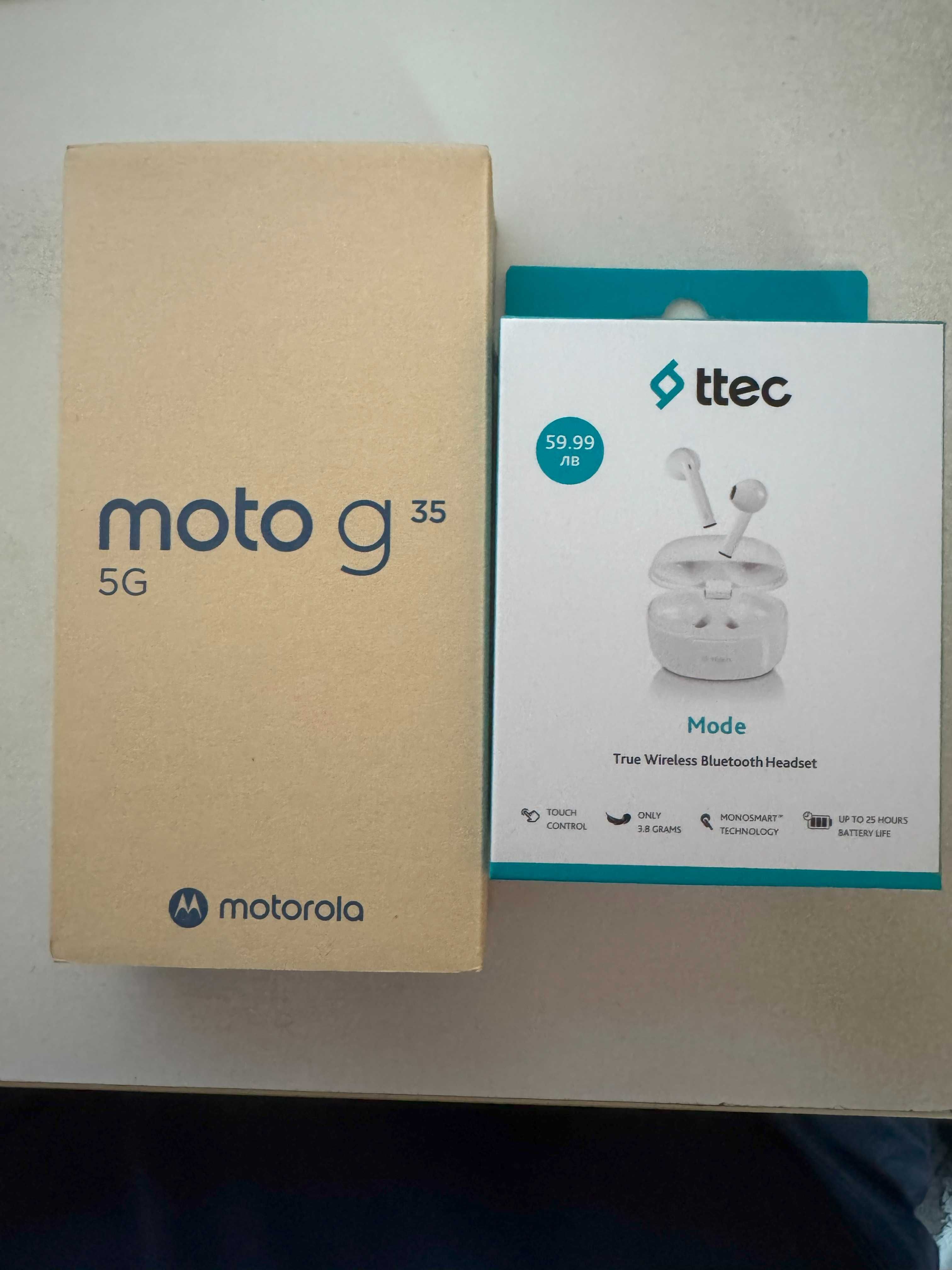 Motorola Moto G35, Midnight Black (неразопакован) + безжични слушалки