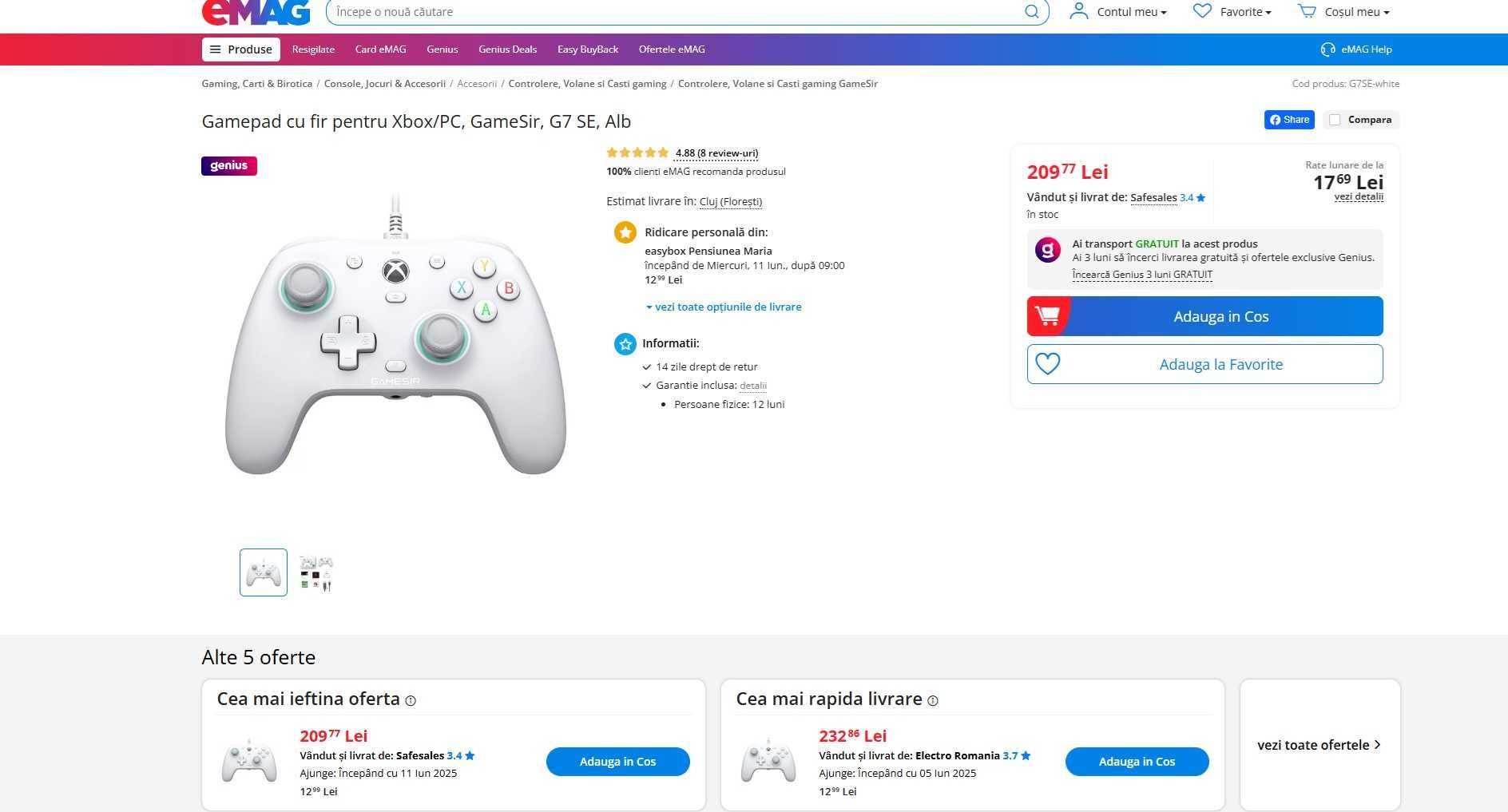 Controller XBOX Series X/S/Xbox One/Windows 10/11 + stand incarcare
