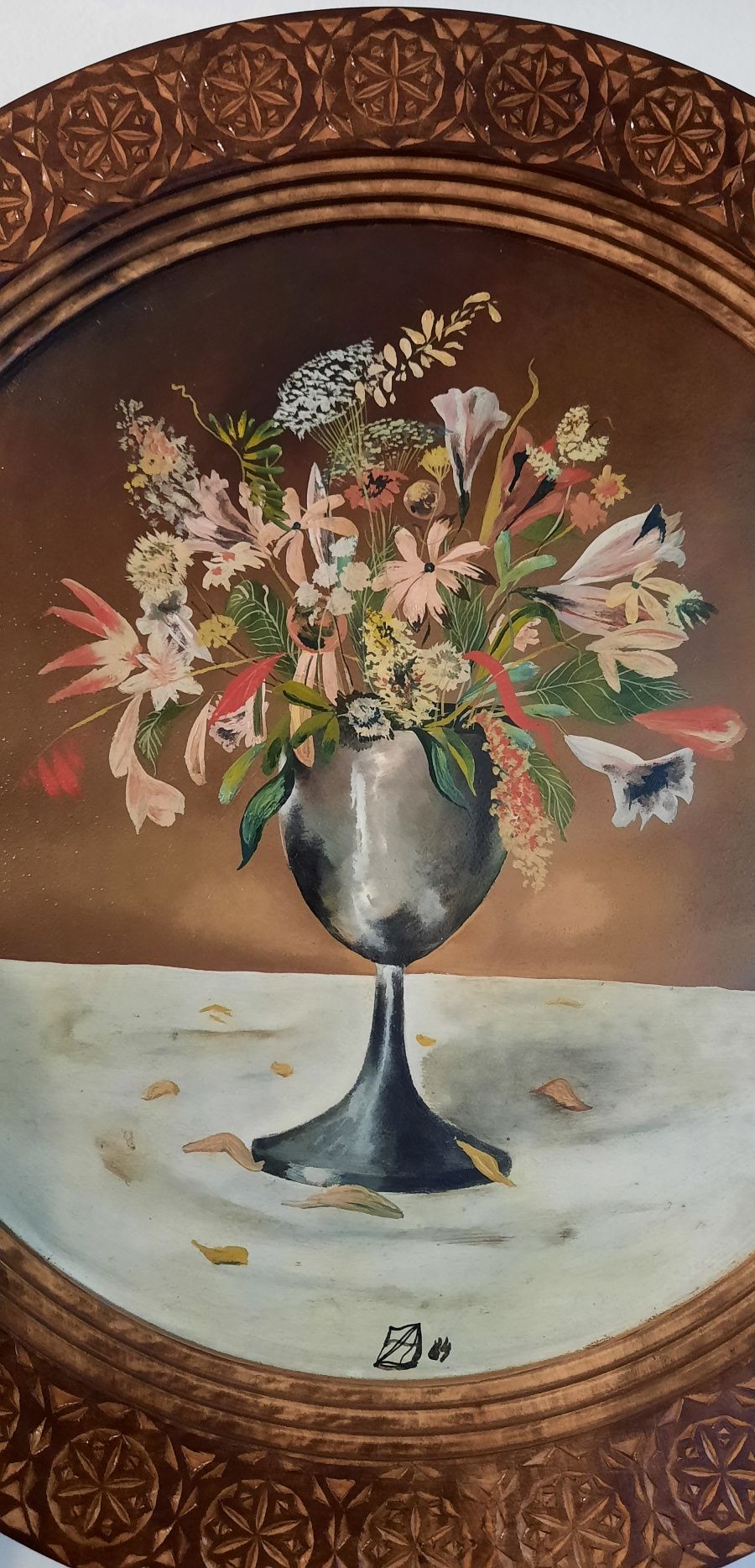 Zamfir Dumitrescu,pictura pe lemn,vaza cu flori