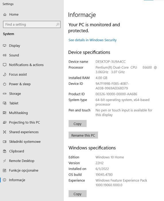 Calculator Pentium Dual-Core 3.06GHz, 480 SSD, 4 GB RAM, Windows 10