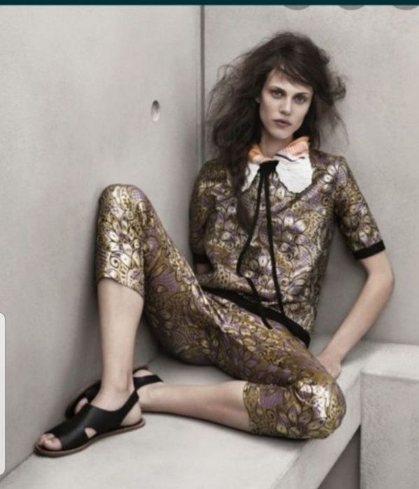 Pantaloni marni brocard xs/s slouchy cu tur lasat