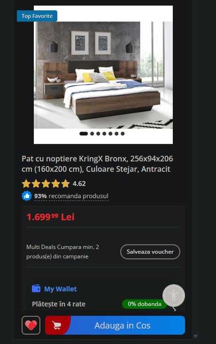 Pat cu noptiere KringX Bronx 160x200 stejar antracit stare buna
