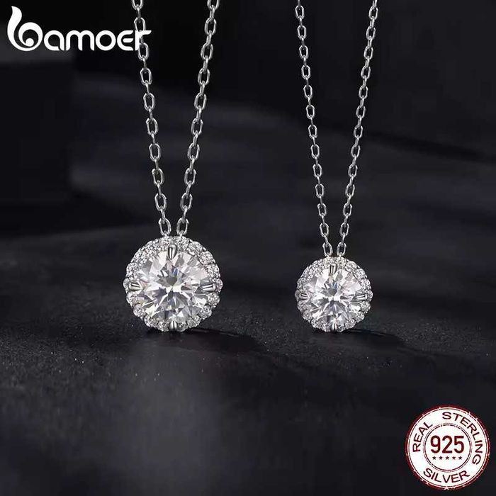 BAMOER 925 Сребърно Хало Колие с Мойсaнит – 0.5ct / 1ct