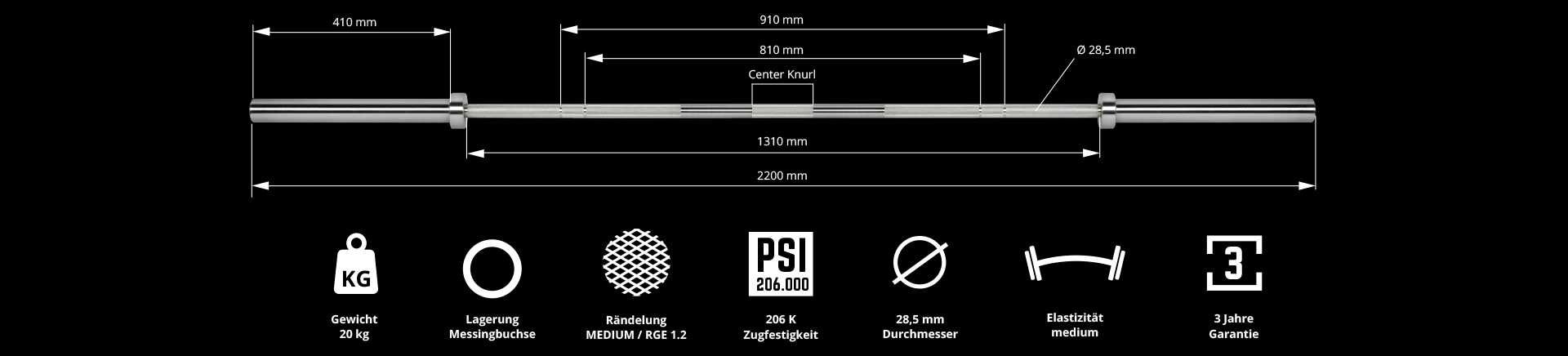 Олимпийски Прав Лост 220 см – 20 кг ATX Power Bar – Chrome, Лостове