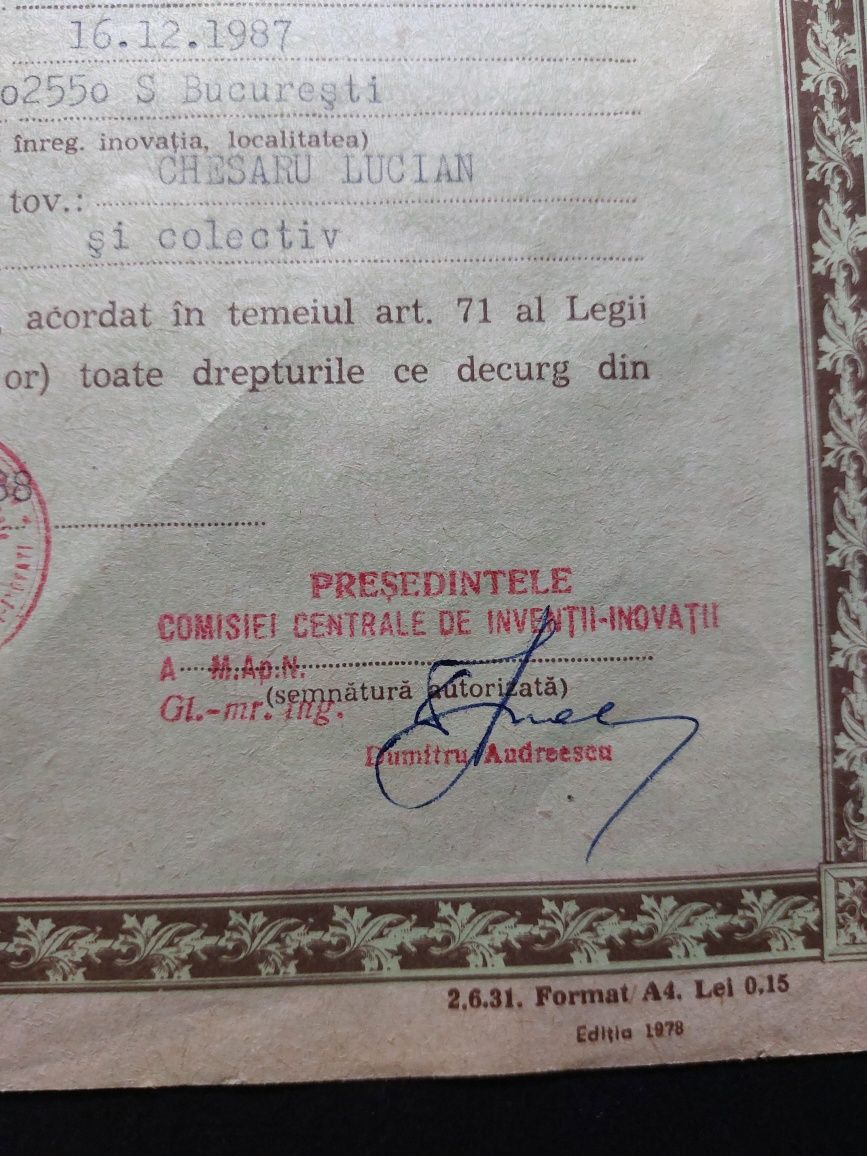 Certificat de inovator